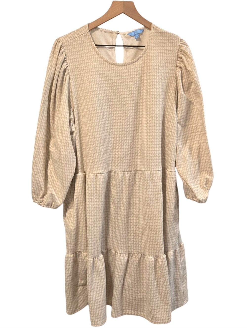 Draper James Gold Cream Puff Sleeve Houndstooth Tiered Dress XXL